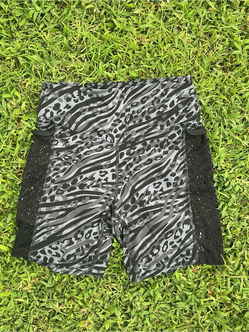 PINK Victoria's Secret Gray & Black Animal Print High-Waist Bike Shorts